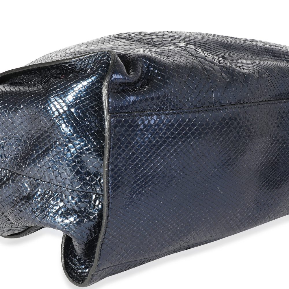 Gucci Blue Shiny Python Large Stirrup Bag - image 6